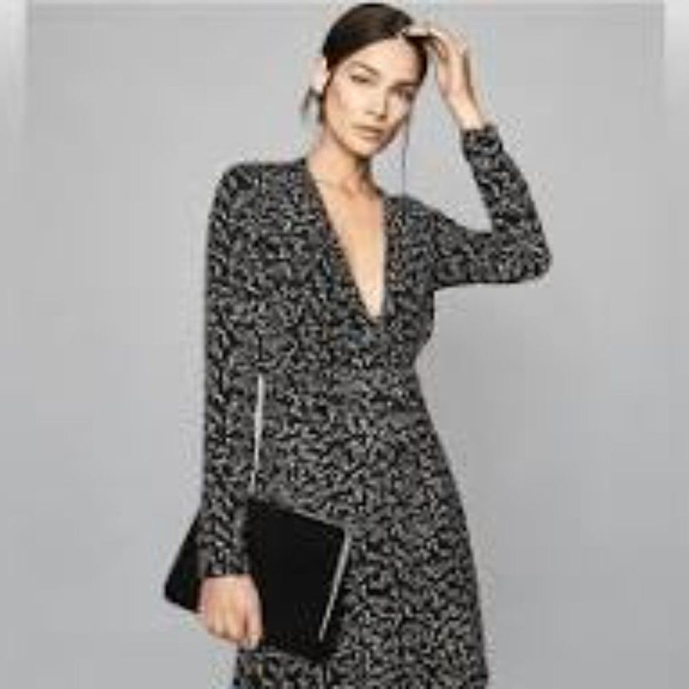 Reiss Black Julia Plunge Front Mini Dress Size 10 Nwt